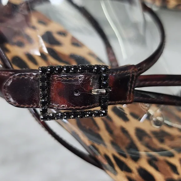 Stuart Weitzman Kitten Heel Sandals Strappy Thong Animal Print Brown Slingback 9 - Picture 9 of 15